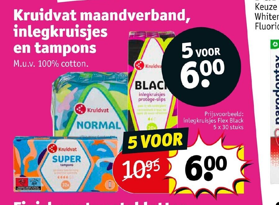 Kruidvat maandverband, inlegkruisjes en tampons aanbieding bij Kruidvat