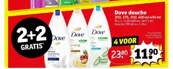 Kruidvat Dove douche 200, 225, 250, 400 en 450 ml aanbieding