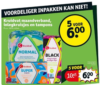 Kruidvat Kruidvat maandverband, inlegkruisjes en tampons M.u.v. 100% cotton.  5 VOOR aanbieding