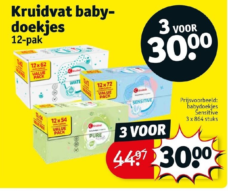Kruidvat babydoekjes3 VOOR 3 aanbieding bij Kruidvat
