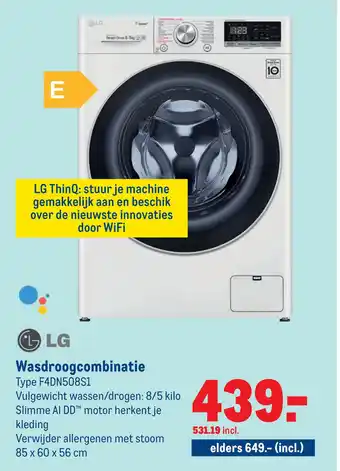Makro LG Wasdroogcombinatie Type F4DN508Si aanbieding