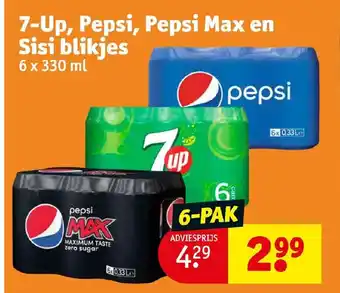 Kruidvat 7-Up, Pepsi, Pepsi Max en Sisi blikjes 6 x 330 ml aanbieding