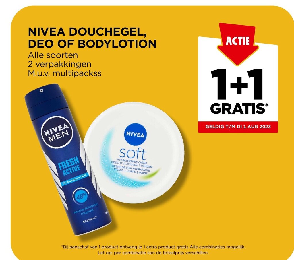 NIVEA DOUCHEGEL, DEO OF BODYLOTION aanbieding bij Jumbo