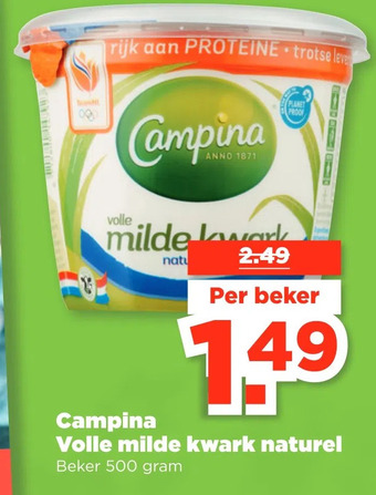 PLUS Campina volle milde kwark naturel aanbieding