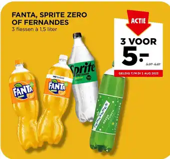 Jumbo FANTA, SPRITE ZERO OF FERNANDES 3 flessen à 1,5 liter aanbieding