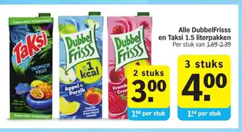 Albert Heijn Alle DubbelFrisss en Taksi 1.5 literpakken aanbieding