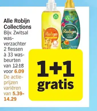 Albert Heijn Alle Robijn Collections Bijv. Zwitsal was- verzachter 2 flessen à 33 was-beurten aanbieding