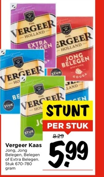 Vomar Voordeelmarkt Vergeer Kaas Jong, Jong Belegen, Belegen of Extra Belegen. Stuk 670-780 gram aanbieding