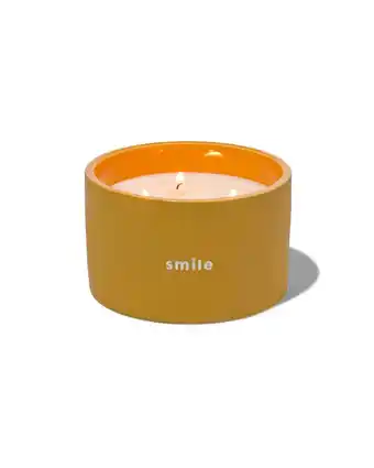 HEMA Hema geurkaars smile ø11x7.5 aanbieding