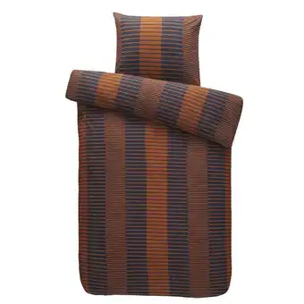 Leen Bakker Comfort dekbedovertrek zef strepen - caramel/blauw - 140x200/220 cm - leen bakker aanbieding