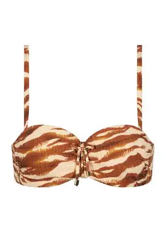 Wehkamp Cyell voorgevormde strapless bandeau bikinitop true zebra bruin/beige aanbieding