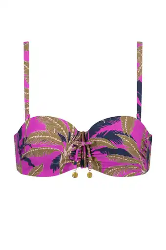 Wehkamp Cyell voorgevormde strapless bandeau bikinitop palm springs fuchsia/olijfgroen aanbieding