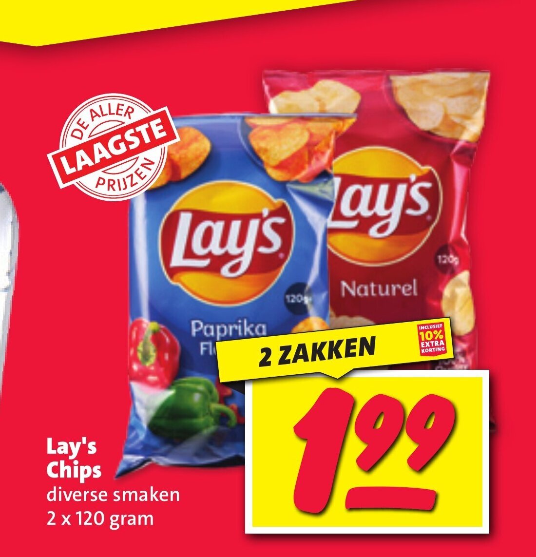 Lay's Chips diverse smaken 2 x 120 gram aanbieding bij Nettorama