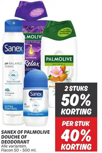 Dekamarkt SANEX OF PALMOLIVE DOUCHE OF DEODORANT Alle varianten. Flacon 50 - 500 ml. aanbieding