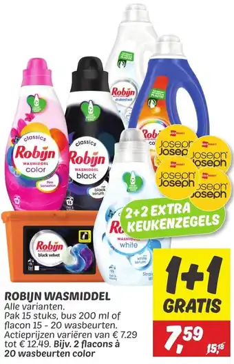 Dekamarkt ROBIJN WASMIDDEL Pak 15 stuks, bus 200 ml of flacon 15-20 wasbeurten. Bijv. 2 flacons à 20 wasbeurten color aanbieding