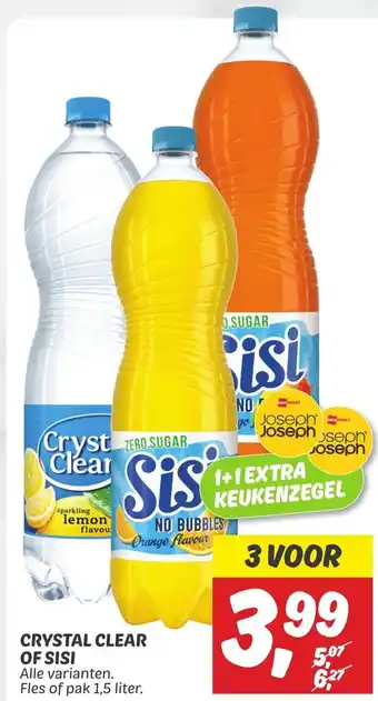 Dekamarkt CRYSTAL CLEAR OF SISI Alle varianten. Fles of pak 1,5 liter. aanbieding