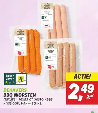 Dekamarkt DEKAVERS BBQ WORSTEN Naturel, Texas of pesto kaas knoflook. Pak 4 stuks. aanbieding