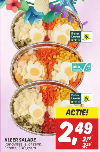 Dekamarkt KLEER SALADE Rundvlees, ei of zalm. Schotel 500 gram. aanbieding