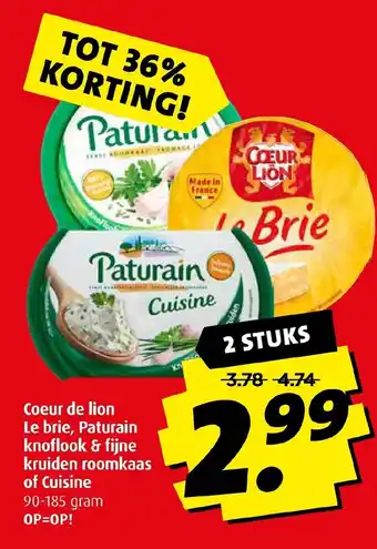 Boni Coeur de lion Le brie, Paturain knoflook & fijne kruiden roomkaas of Cuisine 90-185 gram aanbieding