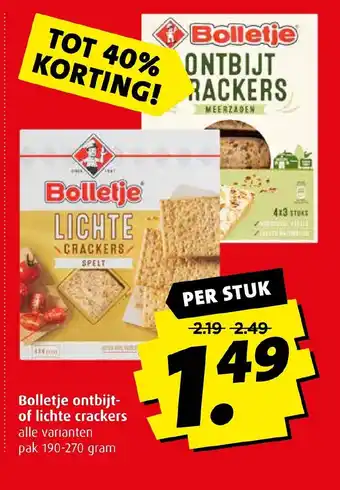 Boni Bolletje ontbijt-of lichte crackers alle varianten pak 190-270 gram aanbieding