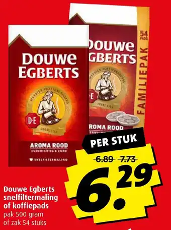 Boni Douwe Egberts snelfiltermaling of koffiepads pak 500 gram of zak 54 stuks aanbieding