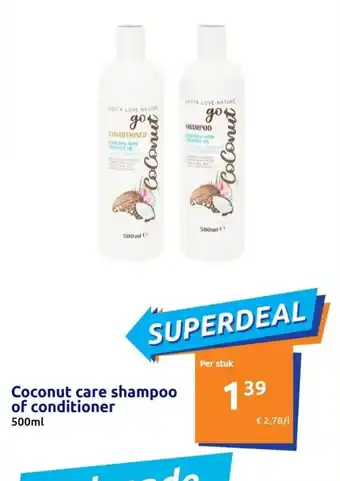 Action Coconut care shampoo of conditioner 500ml aanbieding