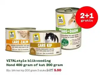 Welkoop Vitalstyle blikvoeding hond 400 gram of kat 200 gram aanbieding