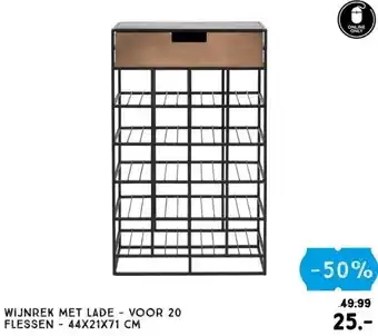 Xenos Wijnrek met lade - voor 20 flessen - 44x21x71 cm aanbieding