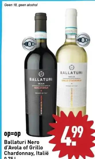 ALDI Ballaturi nero d'avola of grillo chardonnay, italië 0.75 l. aanbieding