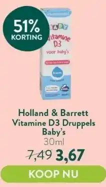 Holland & Barrett Vitamine d3 druppels baby’s aanbieding