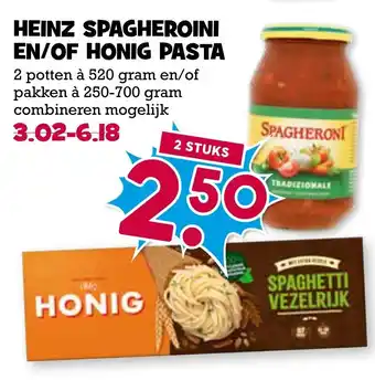 Boon`s Markt Heinz spagheroini en/of honig pasta aanbieding