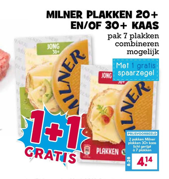 Boon`s Markt Milner plakken 20+ en/of 30+ kaas aanbieding