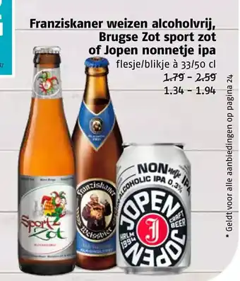 Poiesz Franziskaner weizen alcoholvrij, brugse zot sport zot of jopen nonnetje ipa culler aanbieding