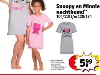 Kruidvat Snoopy en minnie nachthemd aanbieding