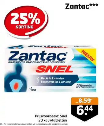 Trekpleister Zantac***  Snel 20 kauwtabletten aanbieding