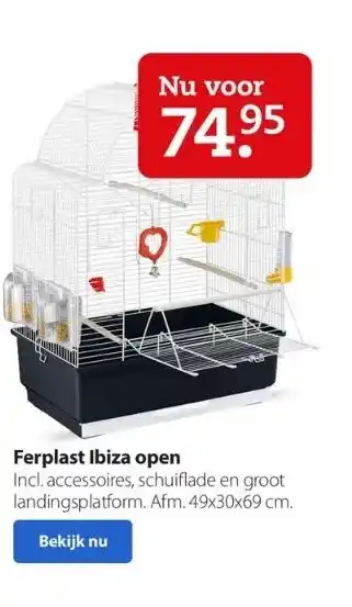 Pets Place Ferplast ibiza open incl. accessoires, schuiflade en groot landingsplatform. afm. 49x30x69 cm. aanbieding