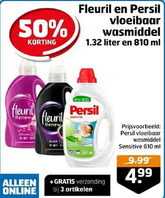 Trekpleister Fleuril en Persil vloeibaar wasmiddel 1.32 liter en 810 ml aanbieding