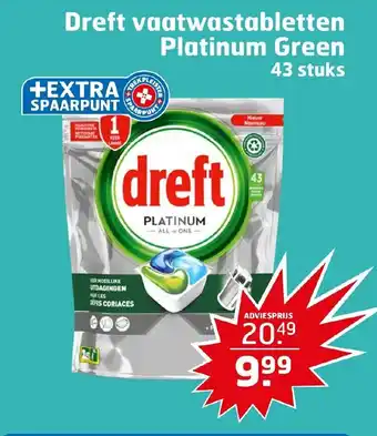 Trekpleister Dreft vaatwastabletten Platinum Green 43 stuks aanbieding