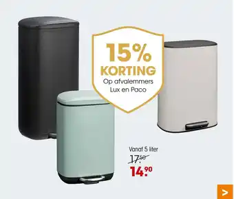 Kwantum afvalemmers Lux en Paco Vanaf 5 liter aanbieding