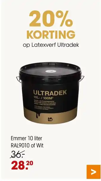 Kwantum Latexverf Ultradek Emmer 10 liter RAL9010 of Wit aanbieding