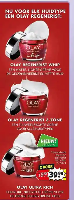 Kruidvat Olay Dagcreme Regenerist Ultra Rich 2x50 ml aanbieding