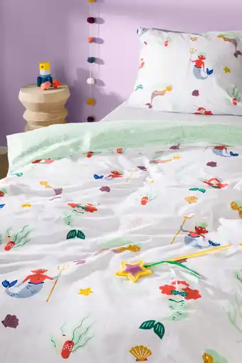 HEMA Hema kinderdekbedovertrek 140x200 zacht katoen zeemeermin (wit) aanbieding