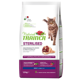 Zooplus Natural trainer gesteriliseerd met rauwe ham brokken voor katten - 1,5 kg aanbieding
