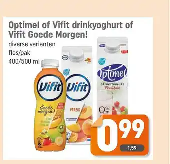 Dagwinkel Optimel Of Vifit Drinkyoghurt Of Vifit Goede Morgen! 400/500ml aanbieding