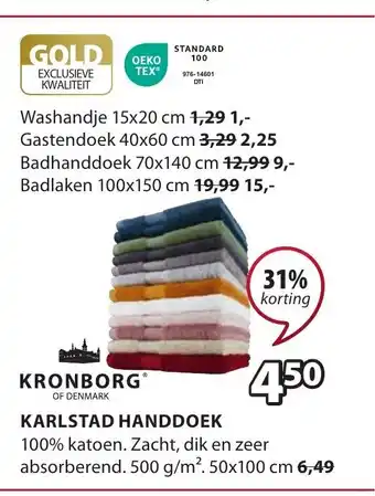 Jysk KRONBORG KARLSTAD HANDDOEK 100% katoen aanbieding