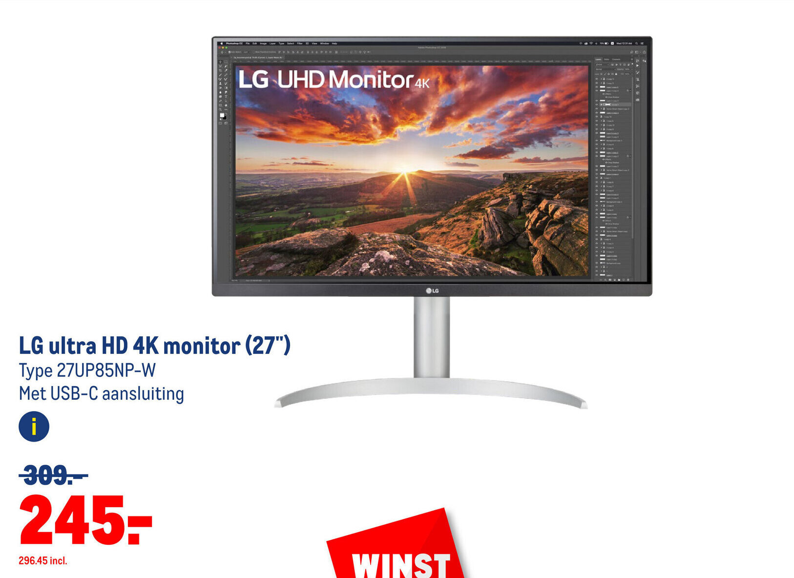 LG ultra HD 4K monitor (27") Type 27UP85NPW Met USBC aansluiting