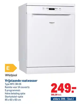 Makro Whirlpool Vrijstaande vaatwasser Type WFC 3B+26 aanbieding