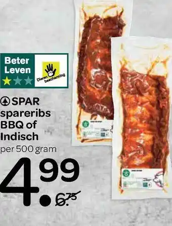 Spar Spar Spareribs BBQ Of Indisch 500g aanbieding