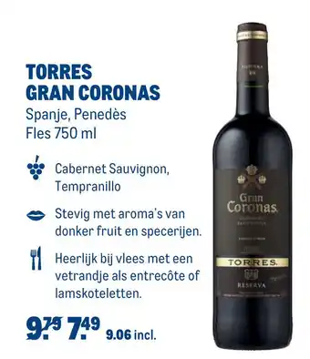 Makro Torres Gran Coronas Spanje, Penedès Fles 750 ml aanbieding