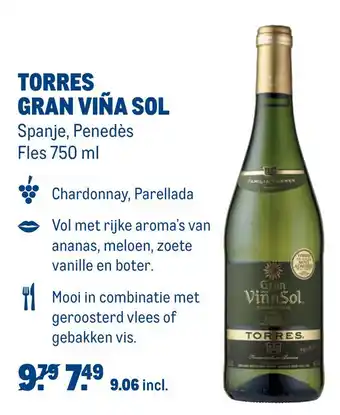 Makro Torres Gran Viña Sol Spanje, Penedès fles 750 ml aanbieding